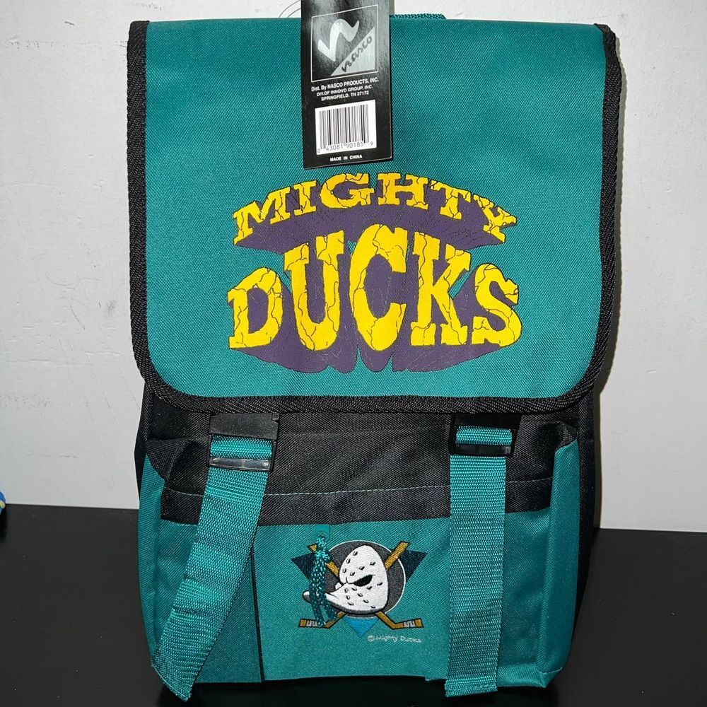 Vintage Mighty Ducks Retreat Backpack Bag Green NHL Nasco Little America